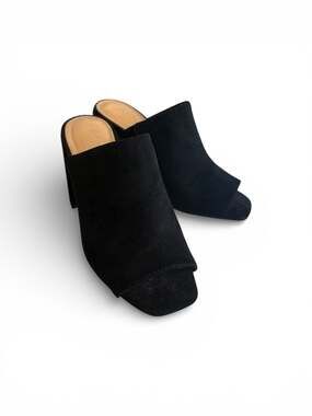 Apt. 9 Women's Black Faux Suede Peep Toe Block Heel Mules